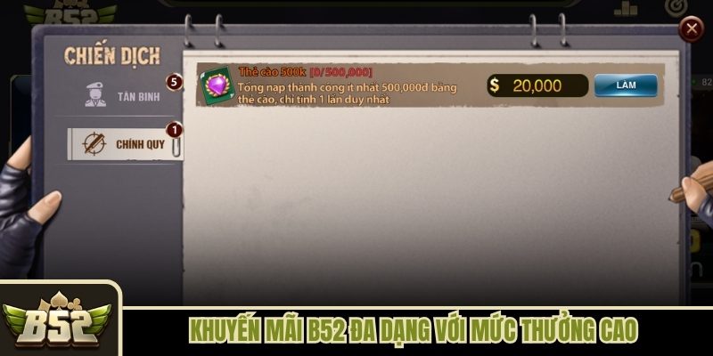 Khuyến mãi B52 Club đa dạng với mức thưởng cao Khuyến mãi B52 Club đa dạng với mức thưởng cao